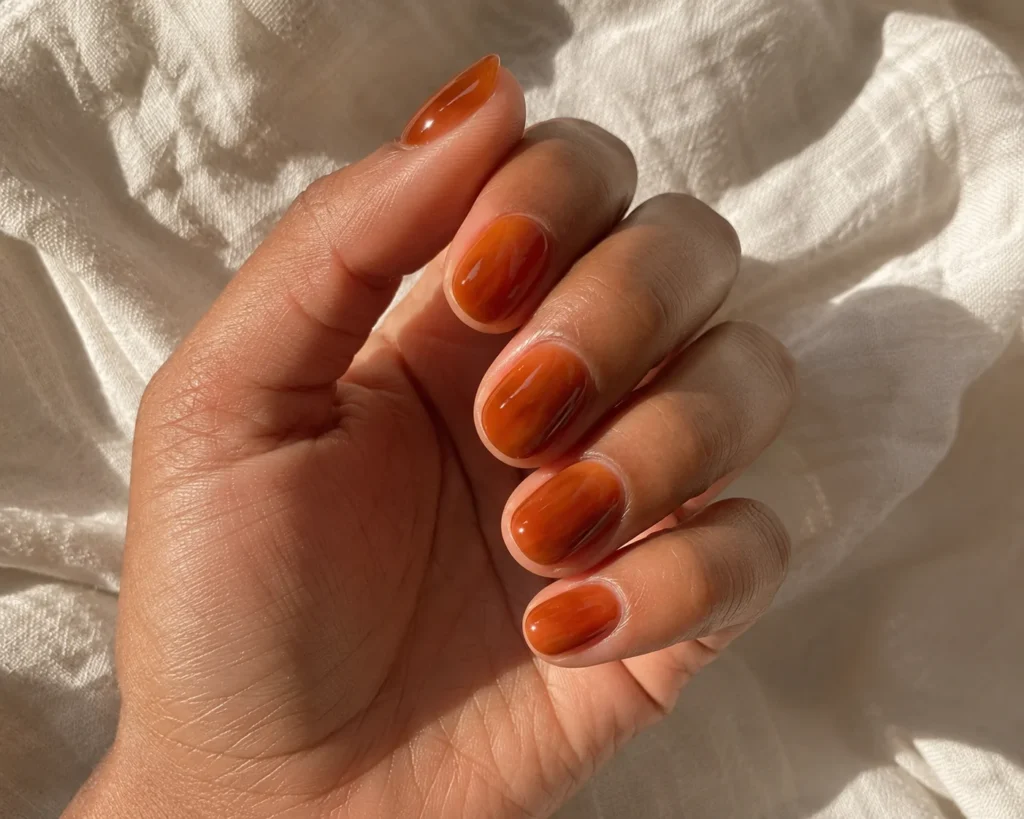 19+ Burnt Orange Nail Designs for a Rich, Modern Manicure Translucent amber jelly burnt orange nail designs