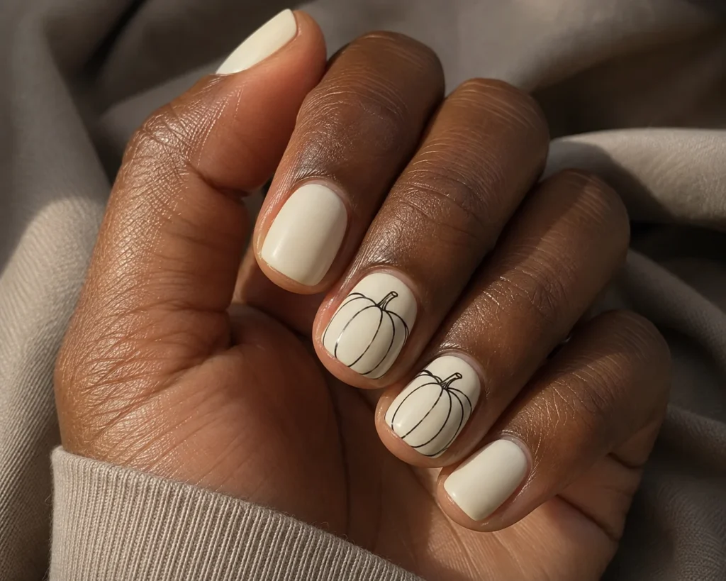 19+ Pumpkin Nails for a Chic and Playful Fall Manicure black pumpkin line art nails