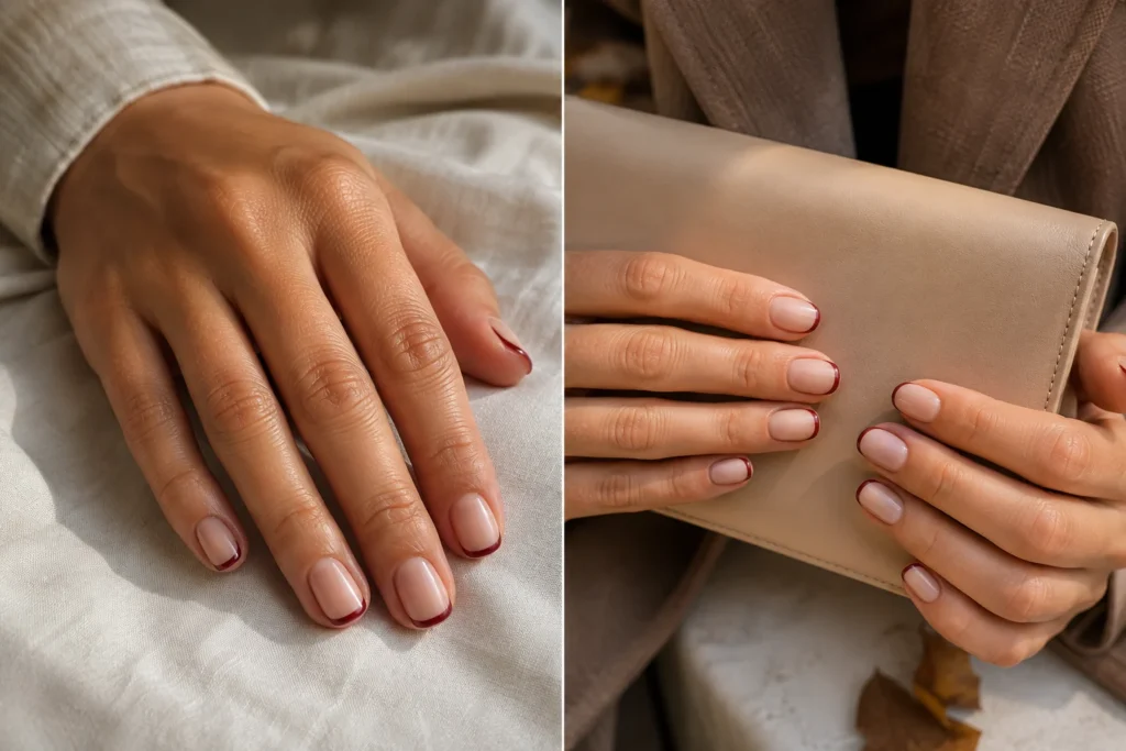 17 September Nail Ideas for a Stylish Start to Fall Short burgundy micro-French September nails
