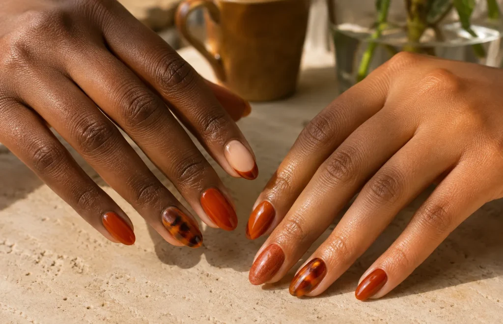 19+ Burnt Orange Nail Designs for a Rich, Modern Manicure Burnt orange nail designs on short oval, squoval and almond nails