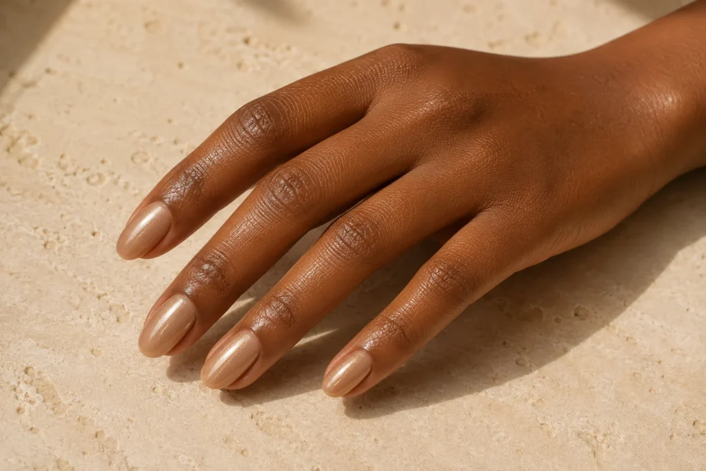 17+ Summer to Fall Transition Nails for the Perfect Seasonal Balance Warm caramel glazed nails with subtle champagne-pearl luminosity