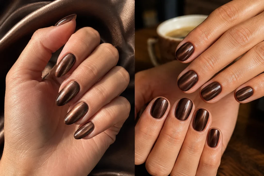 17 September Nail Ideas for a Stylish Start to Fall Magnetic chocolate-brown velvet nails