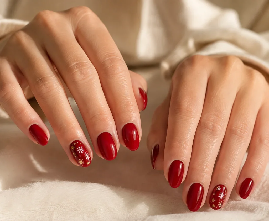 25 Christmas Nail Design That Feel Festive, Chic, and Beautiful Classic red Christmas nails with elegant festive accents