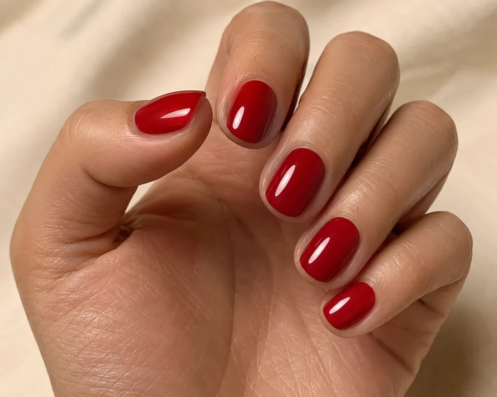 17+ Old Money Nails That Make Quiet Luxury Look Effortless Short oval nails painted classic glossy blue-red polish.