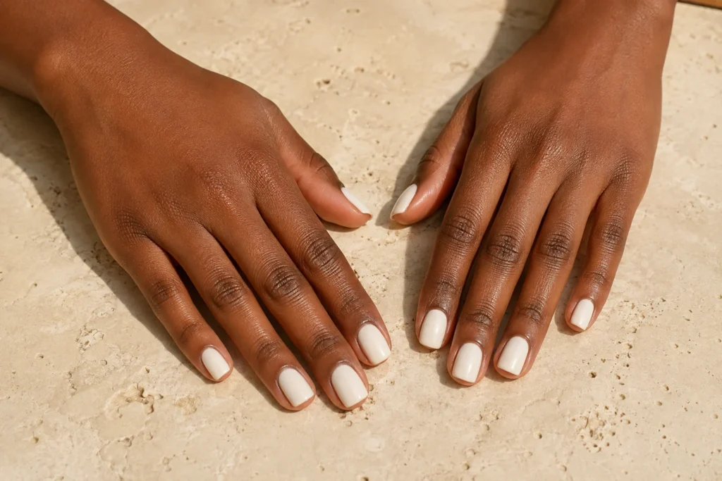 17+ Old Money Nails That Make Quiet Luxury Look Effortless Short soft-square nails painted glossy creamy ivory.