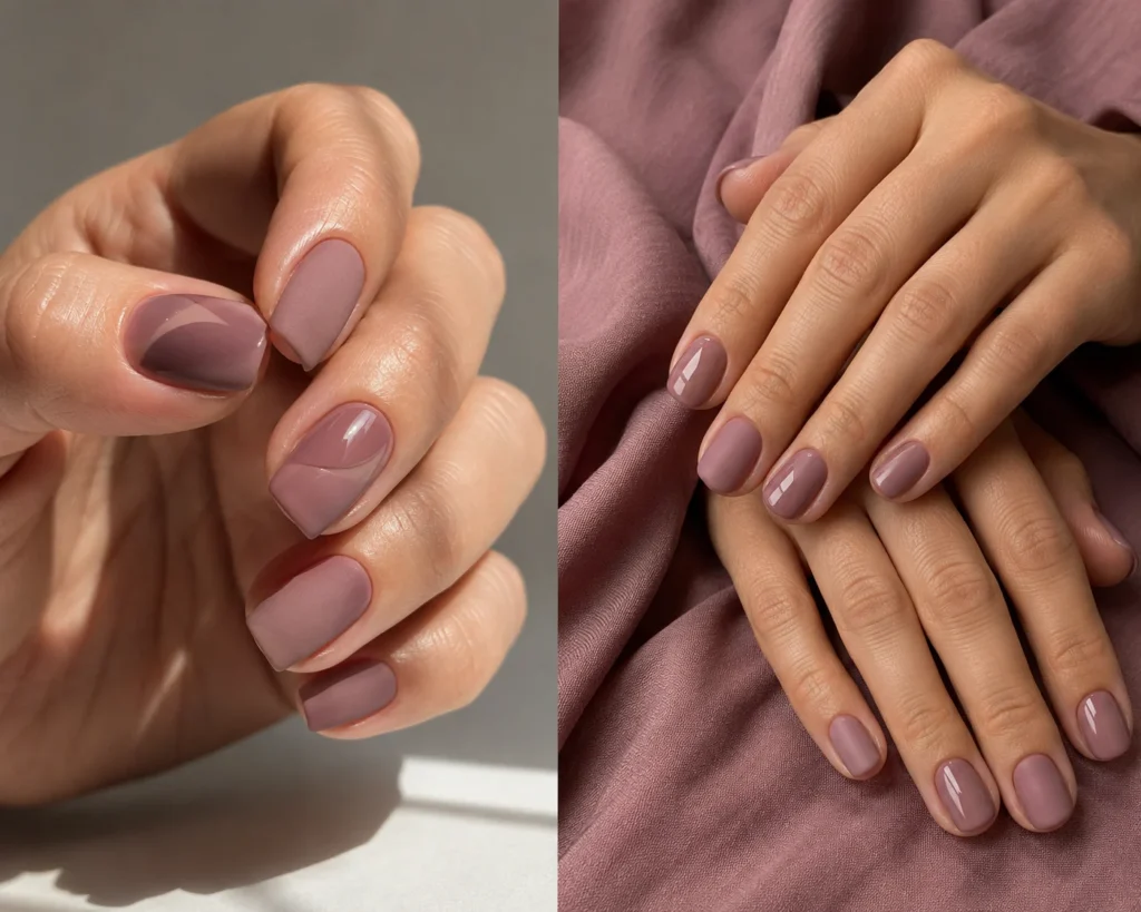 17 September Nail Ideas for a Stylish Start to Fall Dusty mauve nails with matte and glossy finishes