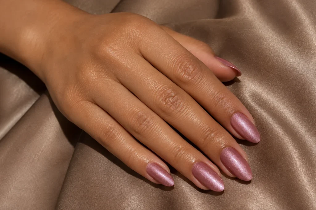 17+ Summer to Fall Transition Nails for the Perfect Seasonal Balance Dusty rose magnetic velvet nails for late summer and early fall