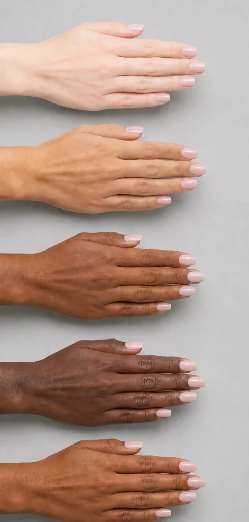 Comparison of short squoval, oval, almond, square and coffin nail shapes