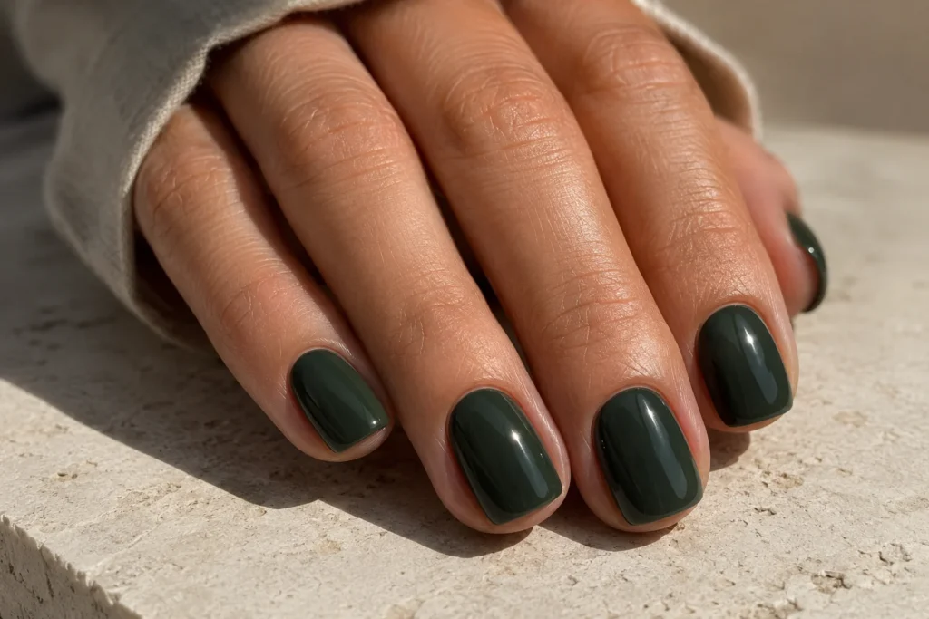 17+ Old Money Nails That Make Quiet Luxury Look Effortless Short oval nails painted a muted glossy emerald green.
