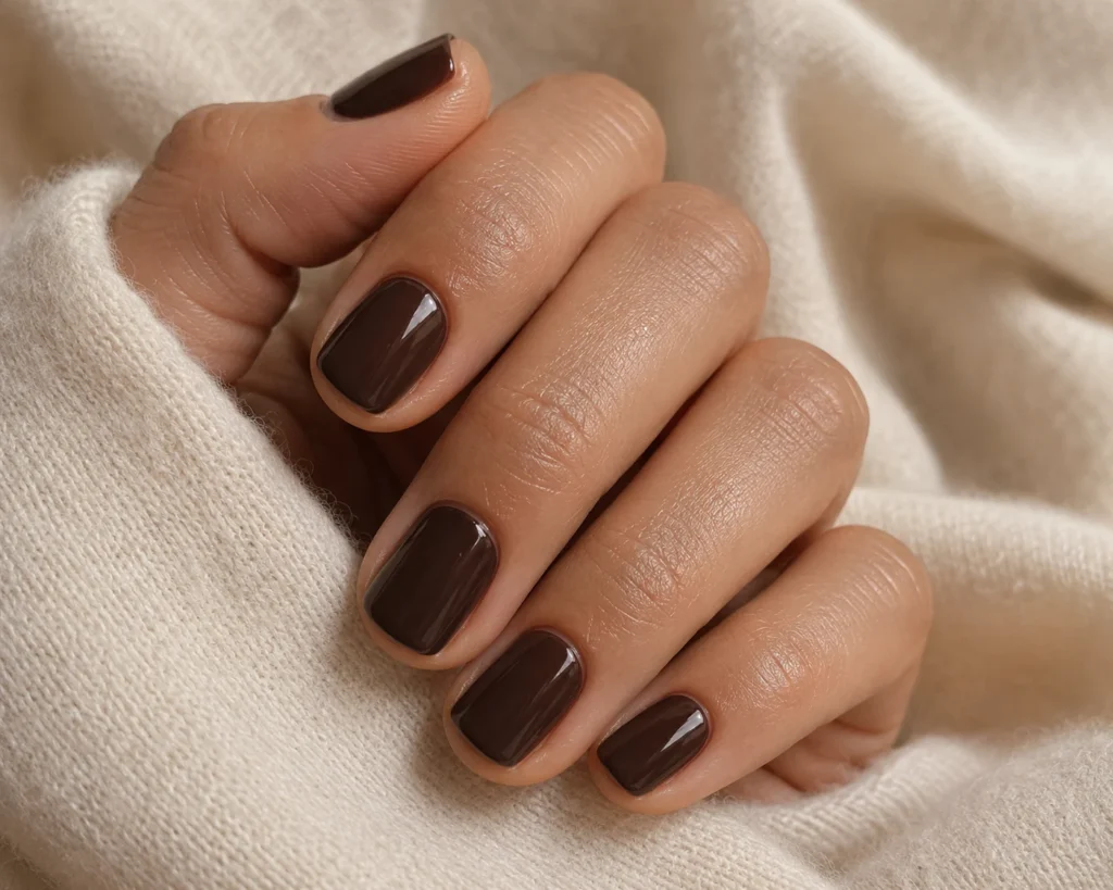 17+ Old Money Nails That Make Quiet Luxury Look Effortless Short rounded nails painted a rich glossy espresso brown.