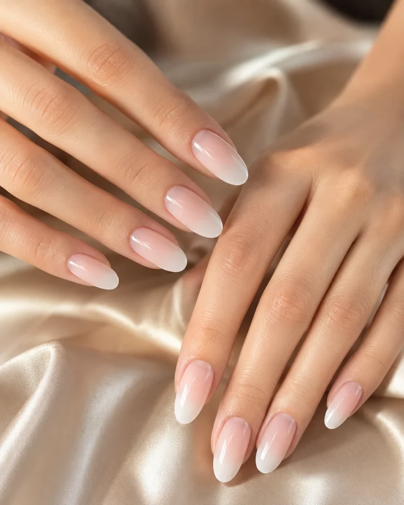 17+ Wedding Nails That Feel Elegant, Personal and Picture-Perfect French ombré bridal nails fading from blush pink to soft white