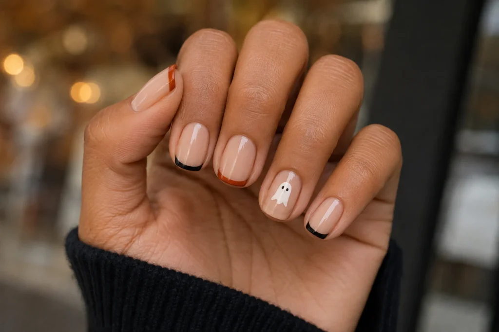 19+ Burnt Orange Nail Designs for a Rich, Modern Manicure Halloween burnt orange nail designs with black French tips