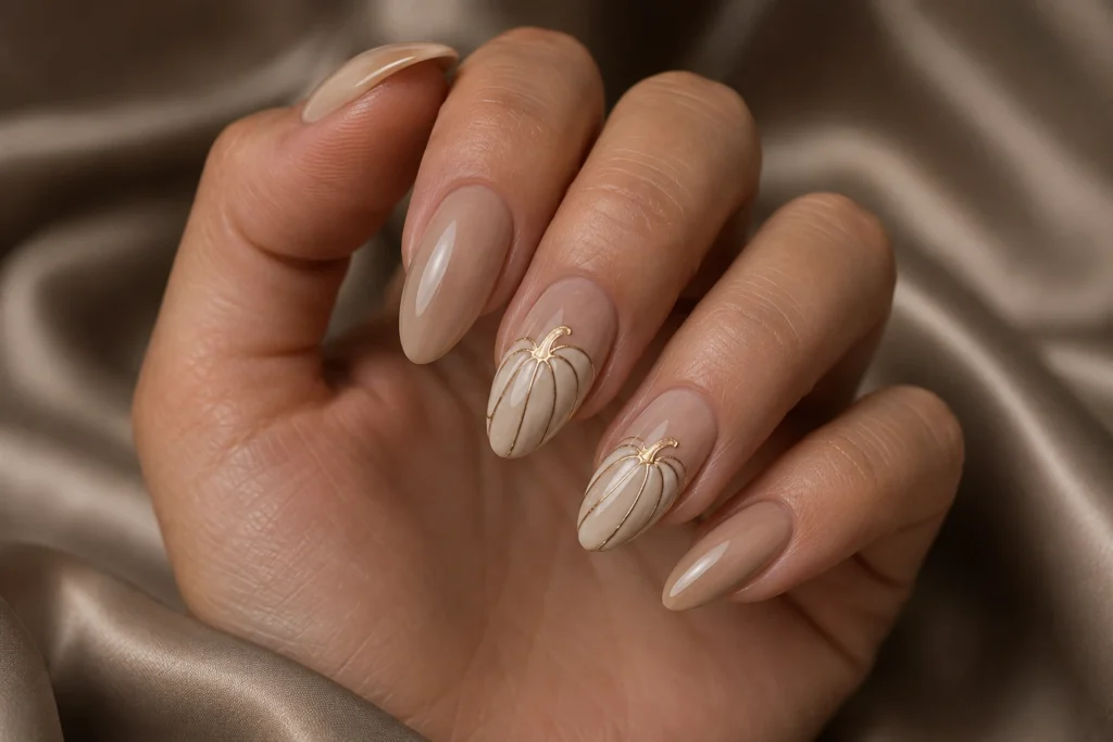 19+ Pumpkin Nails for a Chic and Playful Fall Manicure ivory gold pumpkin nails