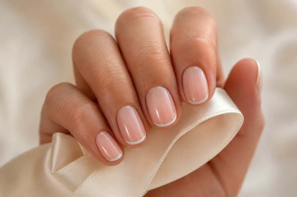 17+ Wedding Nails That Feel Elegant, Personal and Picture-Perfect Short wedding nails with thin ivory micro-French tips