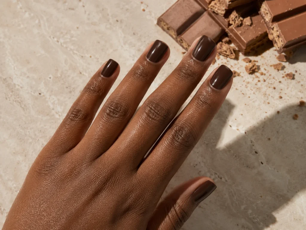 19+ Latest Nail Trends for 2026: Colors, Shapes, Designs and Stunning Ideas to Try Short chocolate brown and espresso nails with a glossy finish