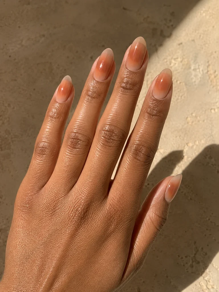 19+ Latest Nail Trends for 2026: Colors, Shapes, Designs and Stunning Ideas to Try Peach and terracotta layered aura nails with seamless gradients