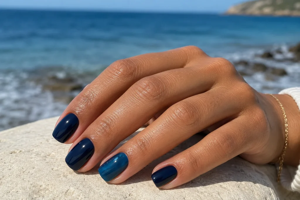 19+ Latest Nail Trends for 2026: Colors, Shapes, Designs and Stunning Ideas to Try Inky navy nails with a translucent ocean-blue accent