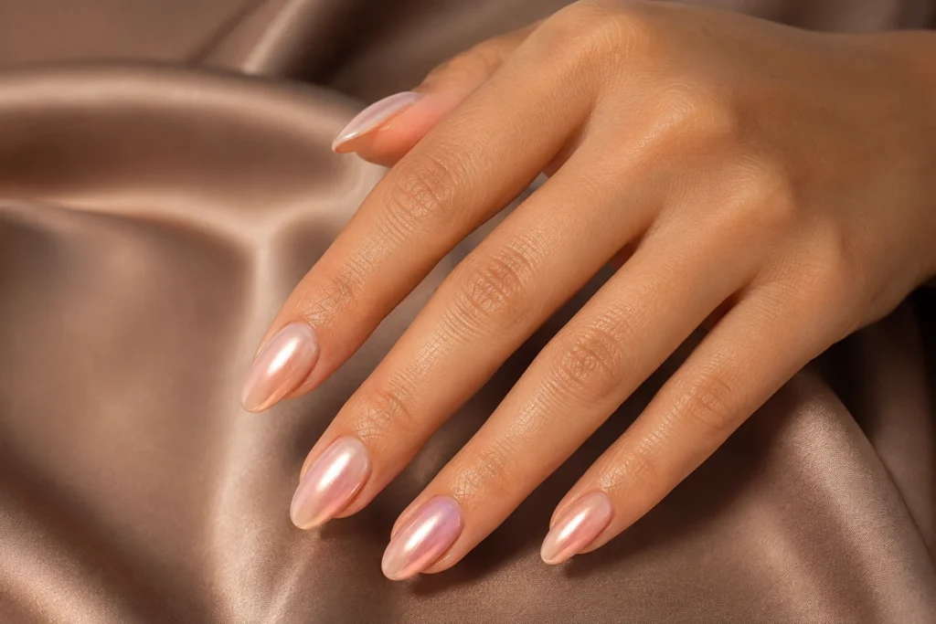 19+ Latest Nail Trends for 2026: Colors, Shapes, Designs and Stunning Ideas to Try Soft pink chrome nails with a delicate pearl reflection