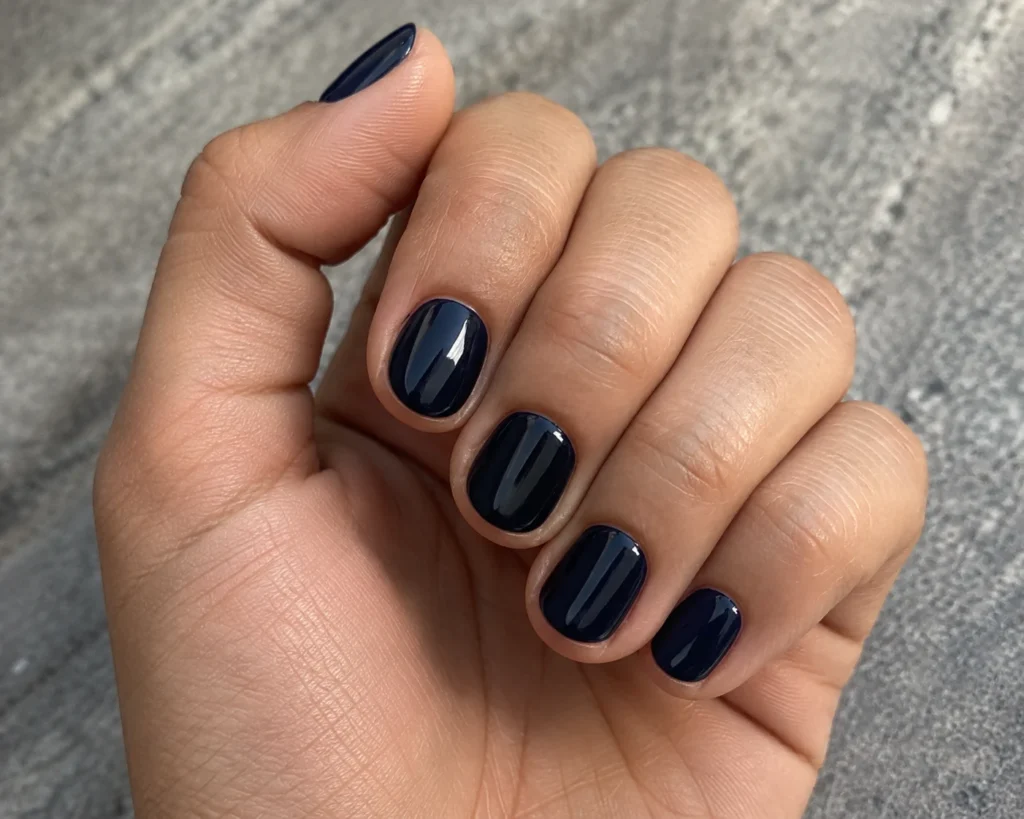 17+ Old Money Nails That Make Quiet Luxury Look Effortless Short oval old money nails painted glossy midnight navy.