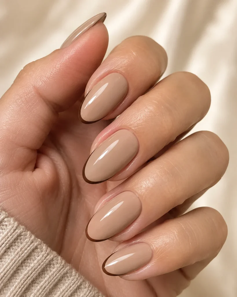 17 September Nail Ideas for a Stylish Start to Fall Milk-tea beige nails with fine brown outlines