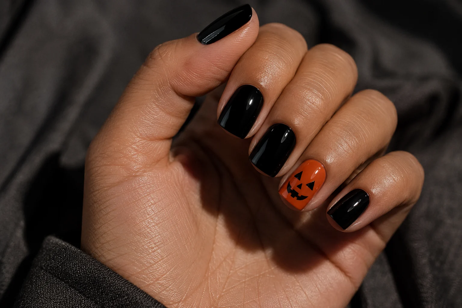 19+ Pumpkin Nails for a Chic and Playful Fall Manicure minimal jack o lantern nails