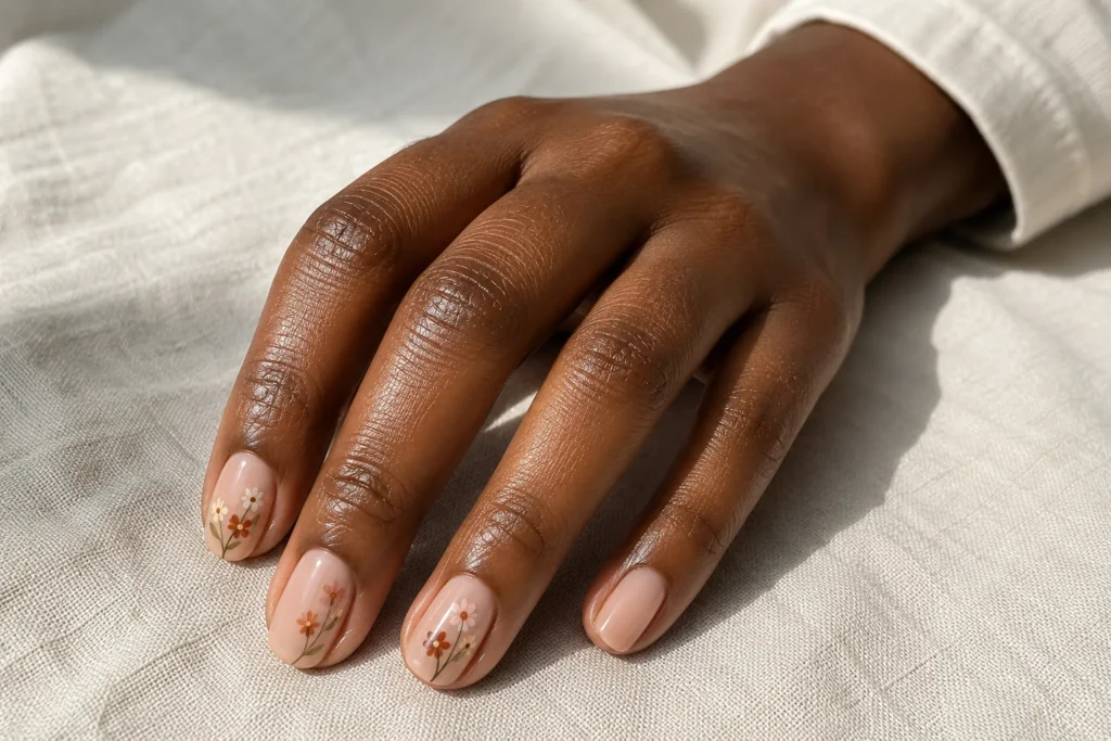 17+ Summer to Fall Transition Nails for the Perfect Seasonal Balance Muted rust and olive floral summer to fall transition nails