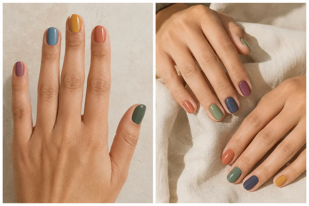 17 September Nail Ideas for a Stylish Start to Fall Muted multicolor Skittle nails for September