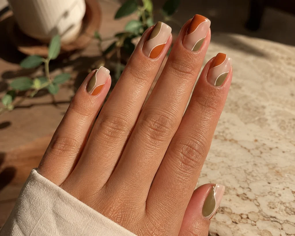 19+ Burnt Orange Nail Designs for a Rich, Modern Manicure Olive and burnt orange nail designs with negative space
