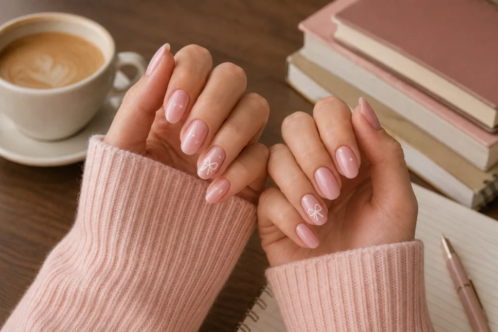 soft pink back-to-school nail designs