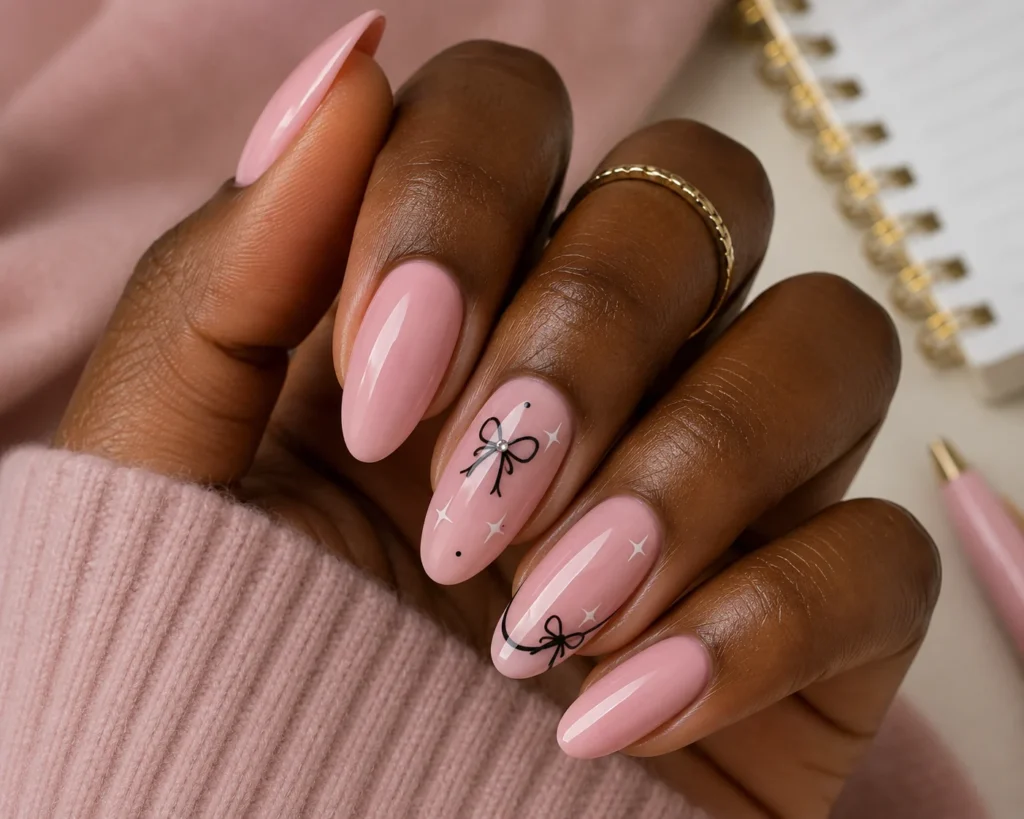 cute bow back-to-school nail designs