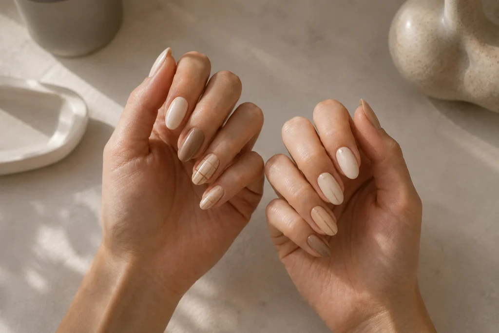 neutral back-to-school nail designs