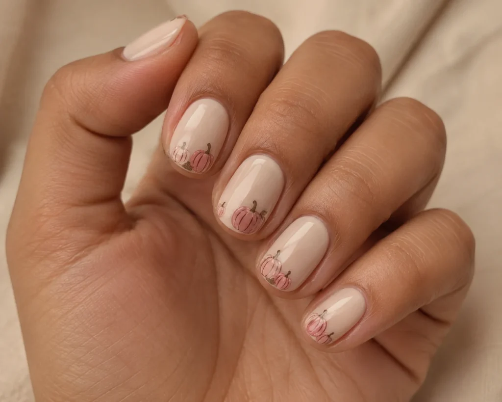 19+ Pumpkin Nails for a Chic and Playful Fall Manicure pastel pink pumpkin nails