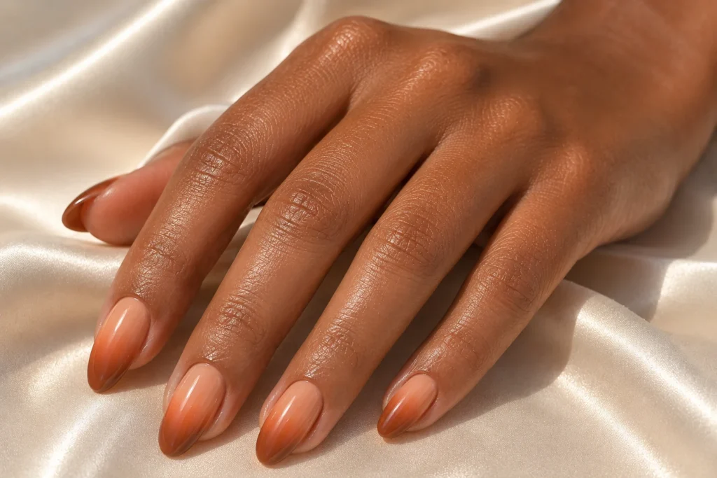 17+ Summer to Fall Transition Nails for the Perfect Seasonal Balance Peach-to-cinnamon ombré summer to fall transition nails