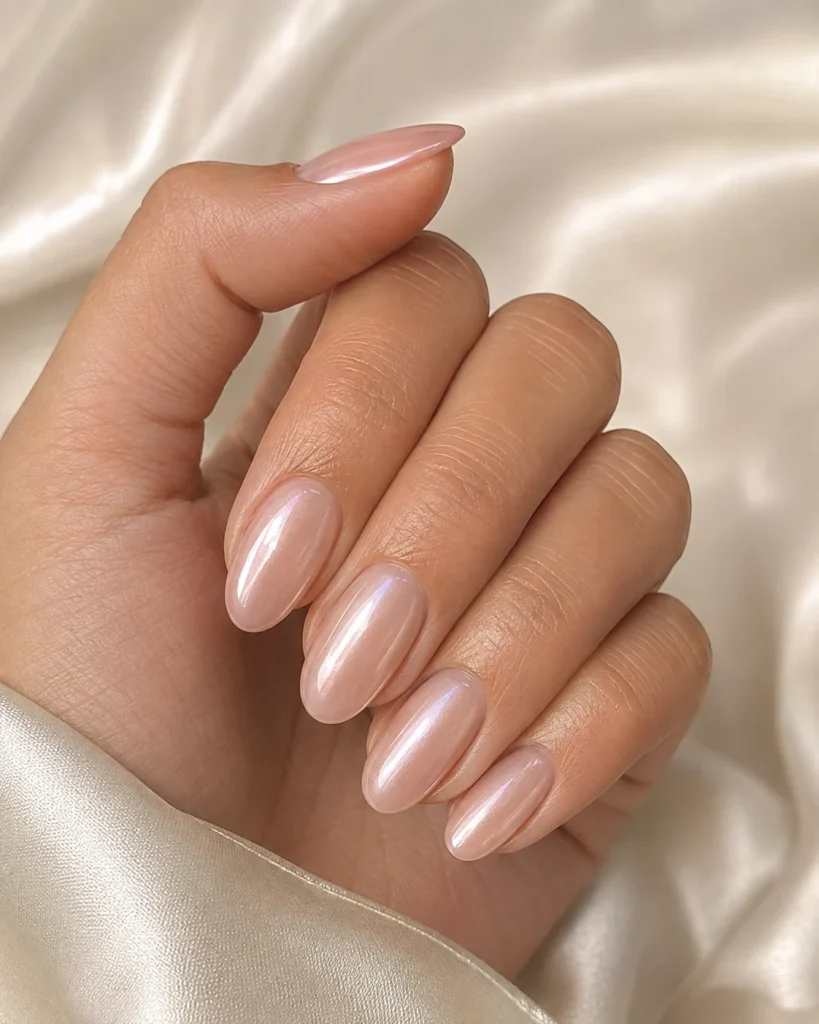 17+ Old Money Nails That Make Quiet Luxury Look Effortless Pearl-glazed nude old money nails with a soft satin shine.