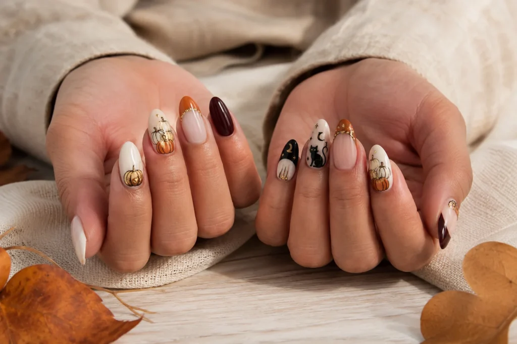 19+ Pumpkin Nails for a Chic and Playful Fall Manicure pumpkin nails fall halloween ideas