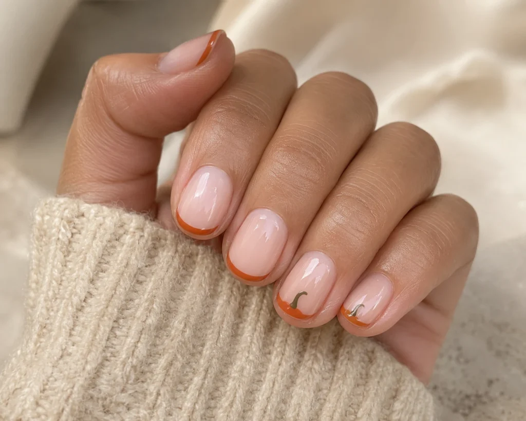19+ Pumpkin Nails for a Chic and Playful Fall Manicure pumpkin orange micro french nails