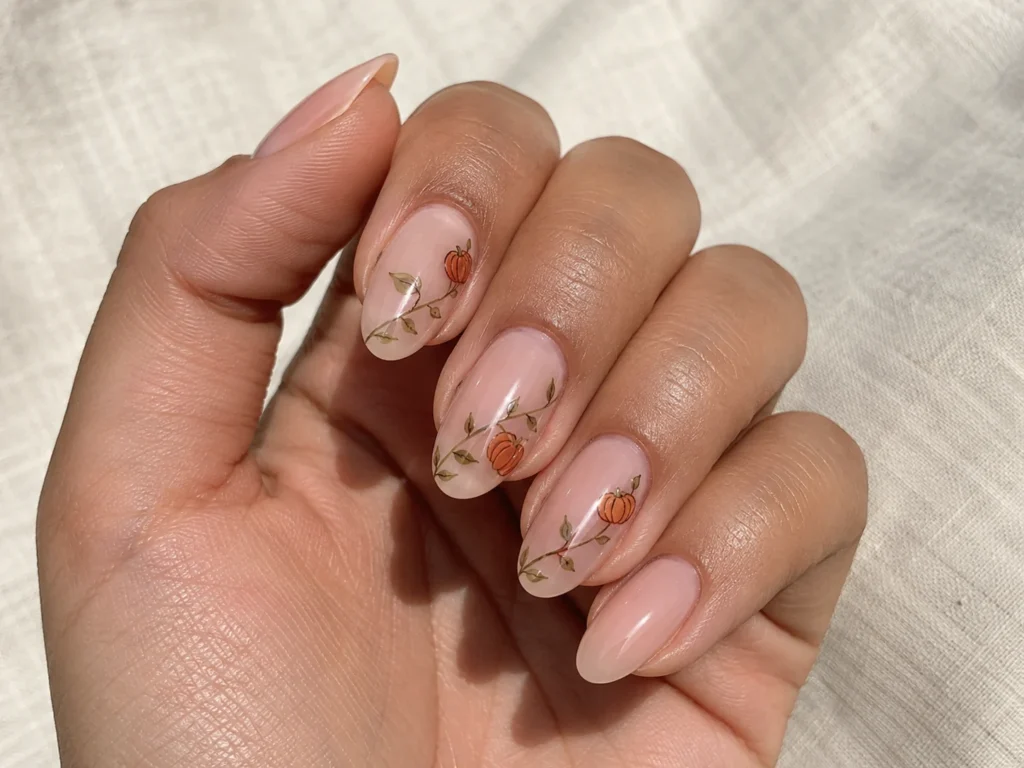19+ Pumpkin Nails for a Chic and Playful Fall Manicure pumpkin vine negative space nails
