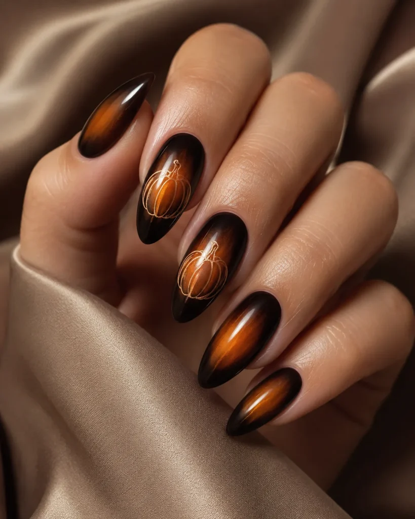 19+ Pumpkin Nails for a Chic and Playful Fall Manicure smoked orange aura pumpkin nails