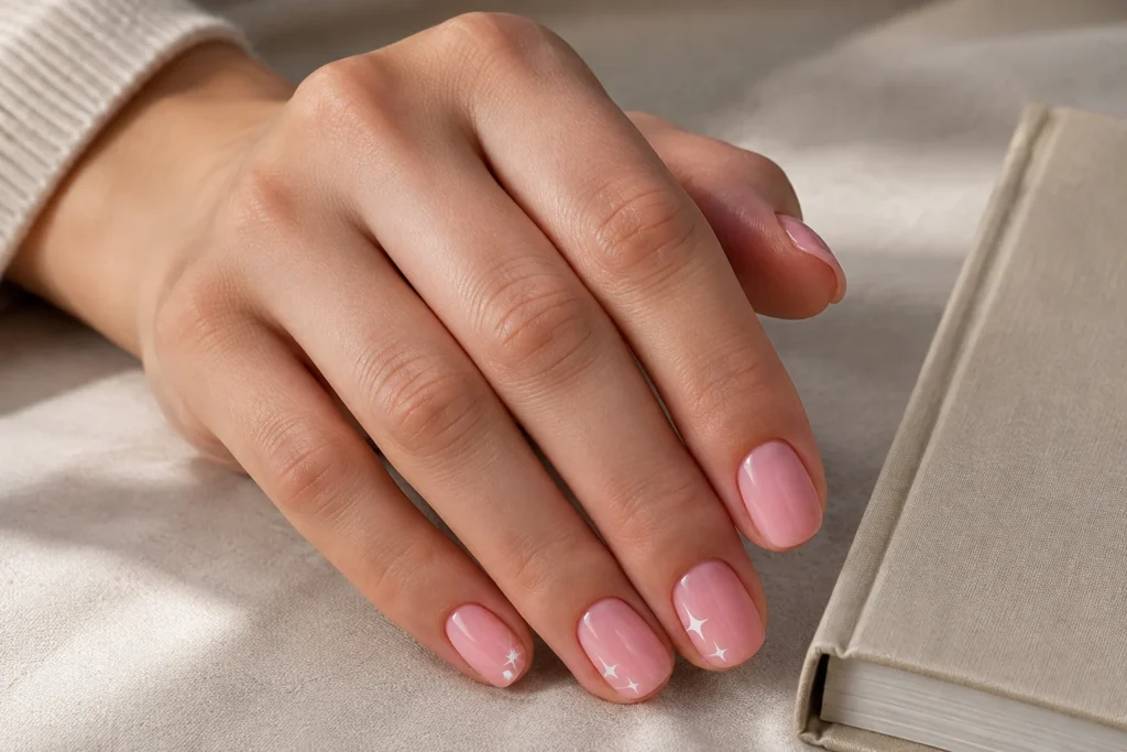 17 September Nail Ideas for a Stylish Start to Fall Short soft-pink back-to-school nails with tiny white details
