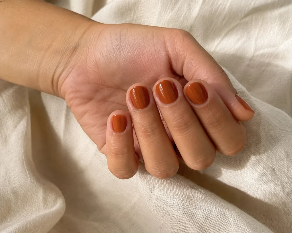 19+ Pumpkin Nails for a Chic and Playful Fall Manicure solid pumpkin spice nails