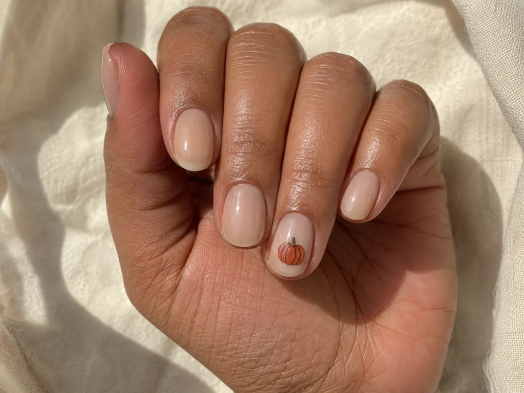 19+ Pumpkin Nails for a Chic and Playful Fall Manicure tiny pumpkin accent nails