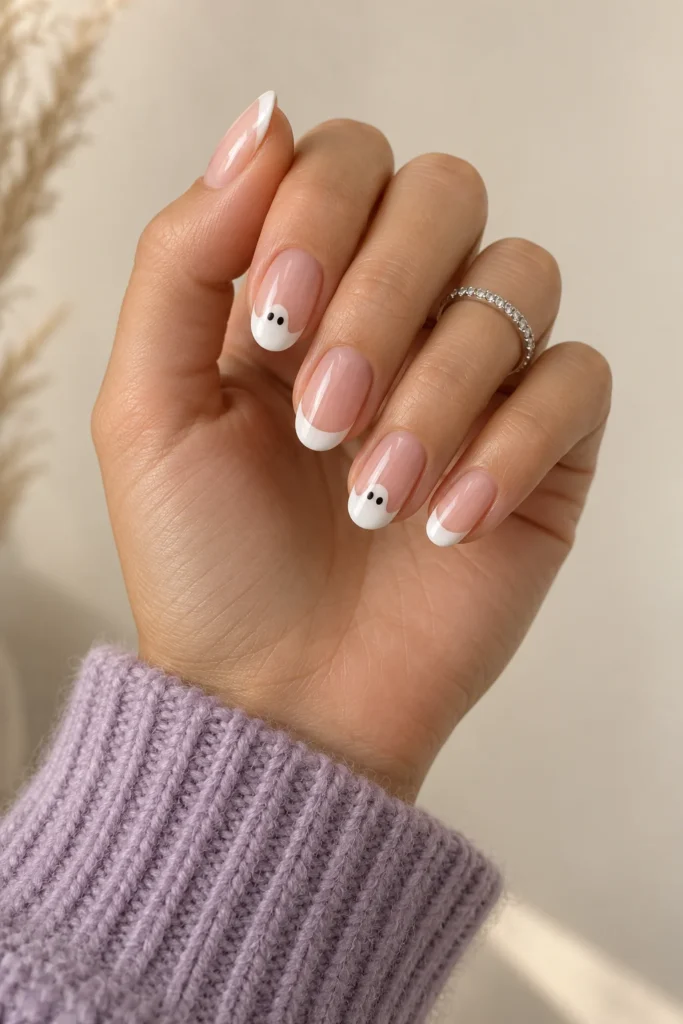 9+ Best Halloween French Tip Nails for a Chic October Manicure Halloween French tip nails with tiny white ghost accents.
