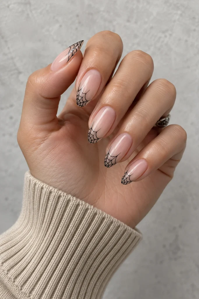 9+ Best Halloween French Tip Nails for a Chic October Manicure Halloween French tip nails with delicate black spiderweb corners.