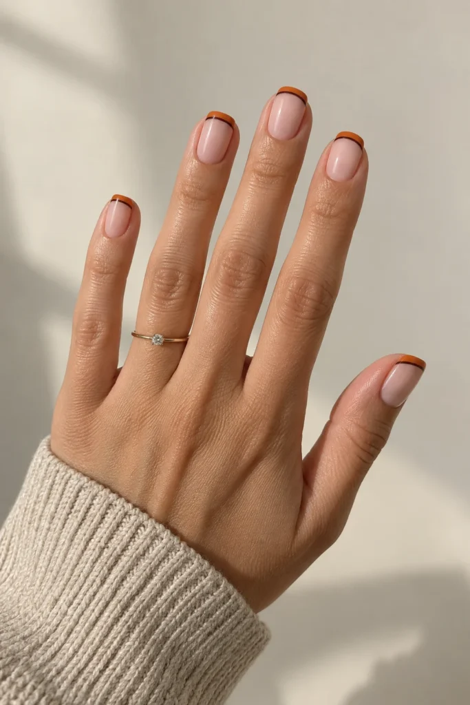 9+ Best Halloween French Tip Nails for a Chic October Manicure Halloween French tip nails with orange and chocolate double tips.