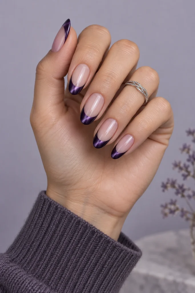 9+ Best Halloween French Tip Nails for a Chic October Manicure Halloween French tip nails with magnetic purple cat-eye tips.