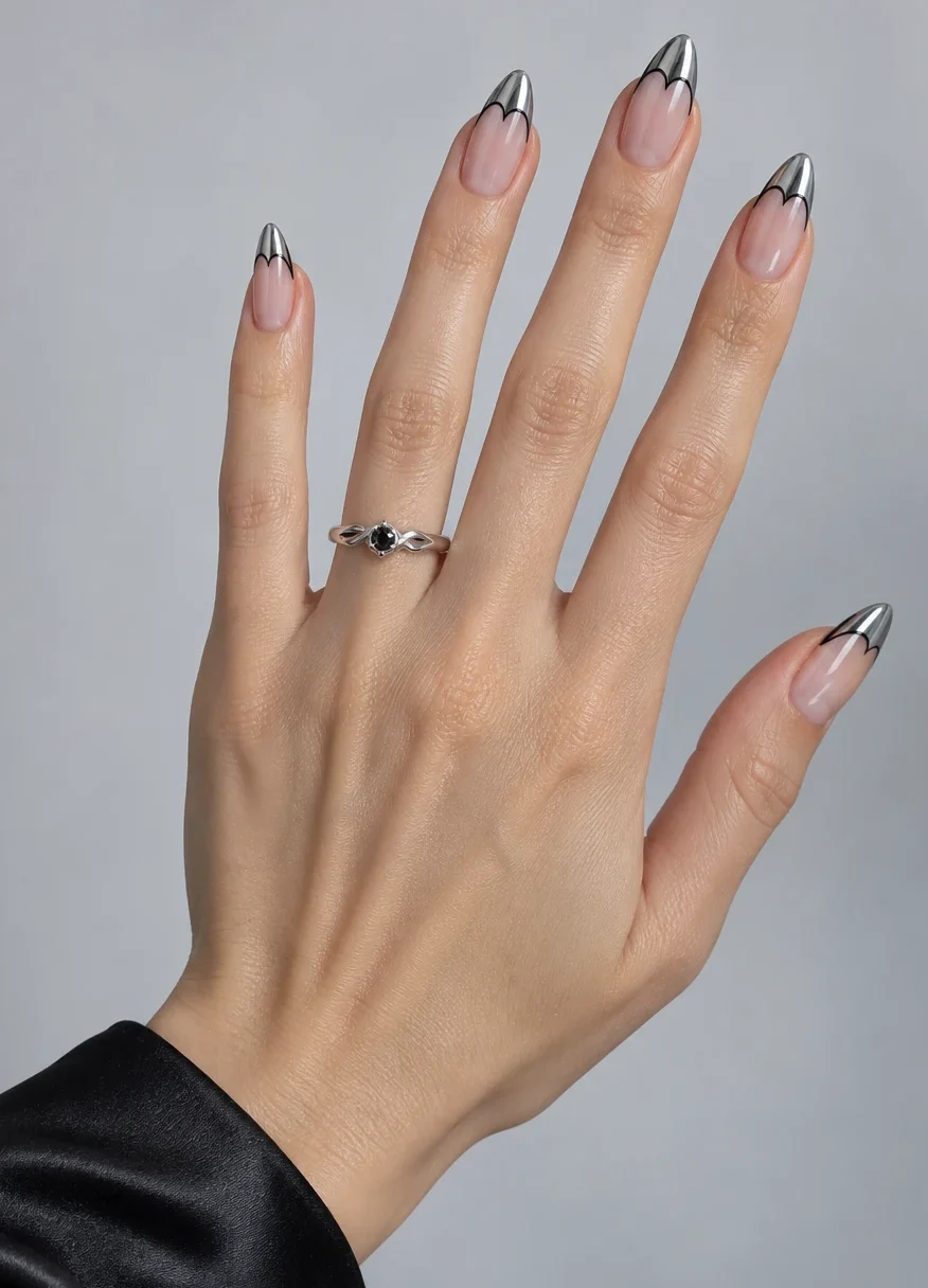 9+ Best Halloween French Tip Nails for a Chic October Manicure Halloween French tip nails with silver chrome bat-wing tips.